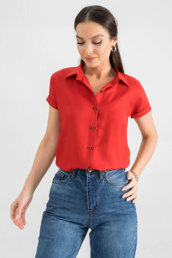 Women's Red Short Sleeve Shirt ARM-19Y001065 - 2