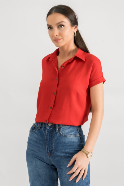 Women's Red Short Sleeve Shirt ARM-19Y001065 - 3