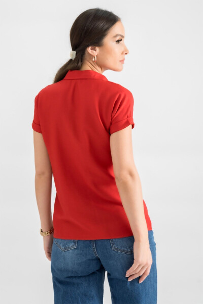 Women's Red Short Sleeve Shirt ARM-19Y001065 - 4