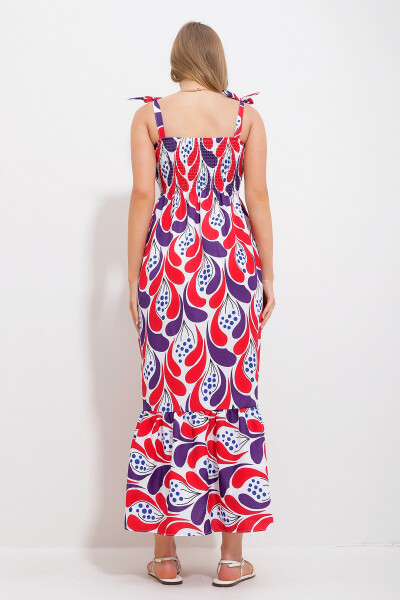 Women's Red Strappy Skirt Ruffle Floral Pattern Chiffon Woven Dress Alc-X11734 - 5