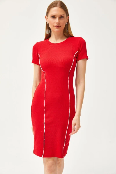Women's Red Stripe Detail Lycra Mini Cotton Dress ELB-19002066 - OLALOOK