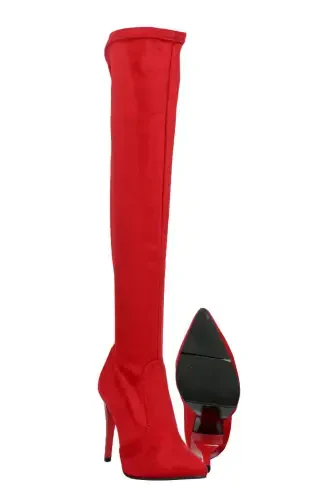 Women's Red Suede Stretch Over-the-Knee Stocking Boot-RED - 5