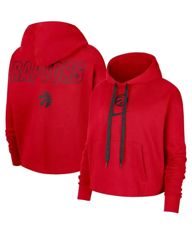 Women's Red Toronto Raptors Courtside Cropped Pullover Hoodie - NIKE