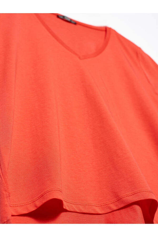 Women's Red V-Neck Basic T-Shirt 101A03470 - 3