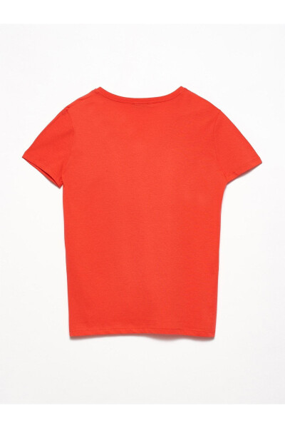 Women's Red V-Neck Basic T-Shirt 101A03470 - 4