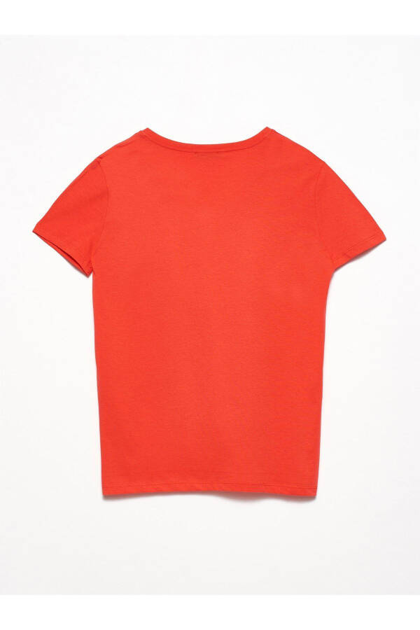 Women's Red V-Neck Basic T-Shirt 101A03470 - 4