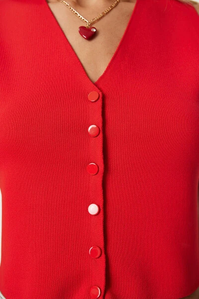 Women's Red V-Neck Knitted Vest PF00087 - 4