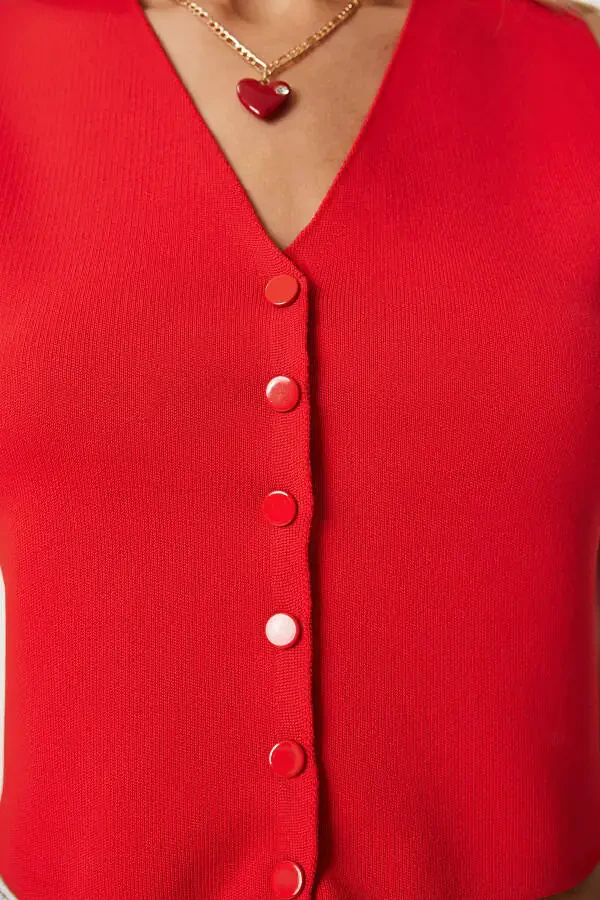 Women's Red V-Neck Knitted Vest PF00087 - 4