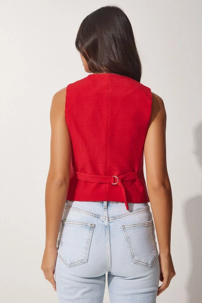 Women's Red V-Neck Stylish Armbin Vest TO00067 - 3