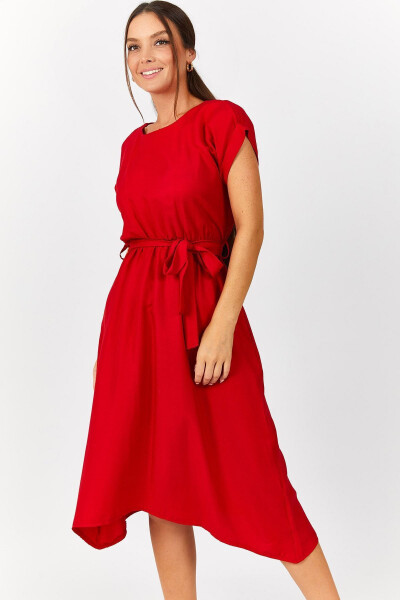 Women's Red Waist Elastic Tie Dress ARM-18Y001120 - 1