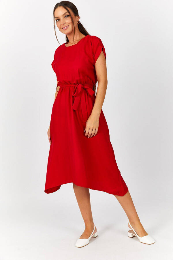 Women's Red Waist Elastic Tie Dress ARM-18Y001120 - 2