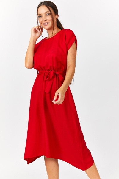 Women's Red Waist Elastic Tie Dress ARM-18Y001120 - 3