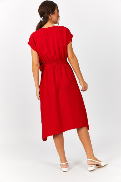 Women's Red Waist Elastic Tie Dress ARM-18Y001120 - 4