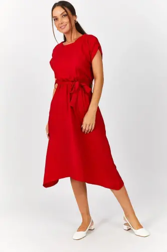 Women's Red Waist Elastic Tie Dress ARM-18Y001120 - ARMONIKA (1)