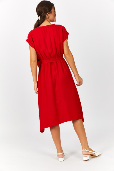 Women's Red Waist Elastic Tie Dress ARM-18Y001120 - 8