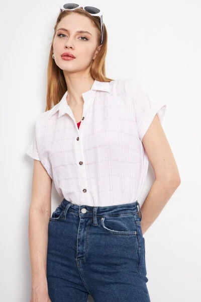 Women's Red-White Striped Short Sleeve Shirt ARM-24 - ARMONIKA