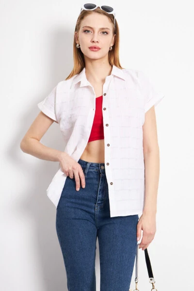 Women's Red-White Striped Short Sleeve Shirt ARM-24 - ARMONIKA (1)