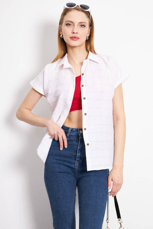 Women's Red-White Striped Short Sleeve Shirt ARM-24 - 2