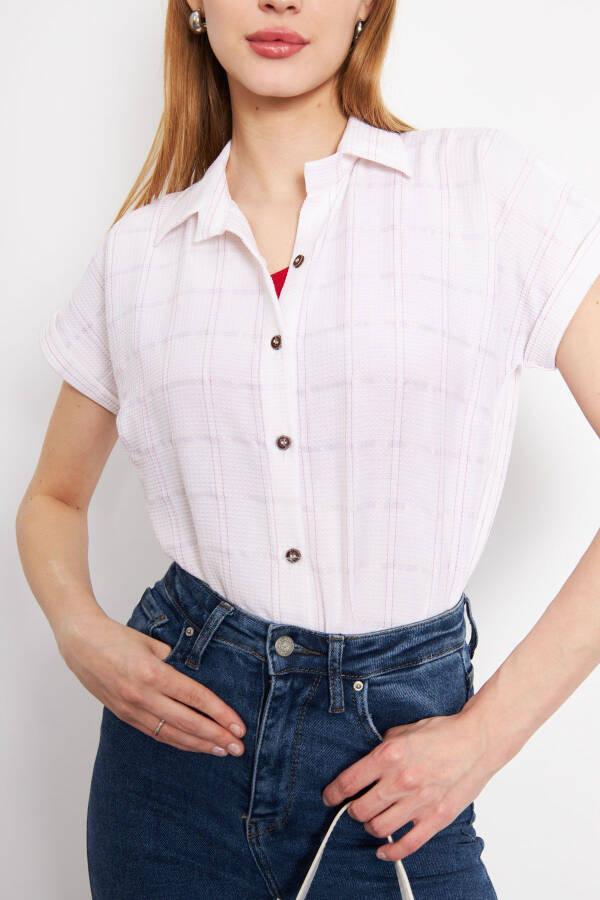 Women's Red-White Striped Short Sleeve Shirt ARM-24 - 3