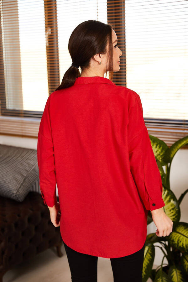 Women's Red Zippered Oversized Shirt ARM-21K024090 - 8