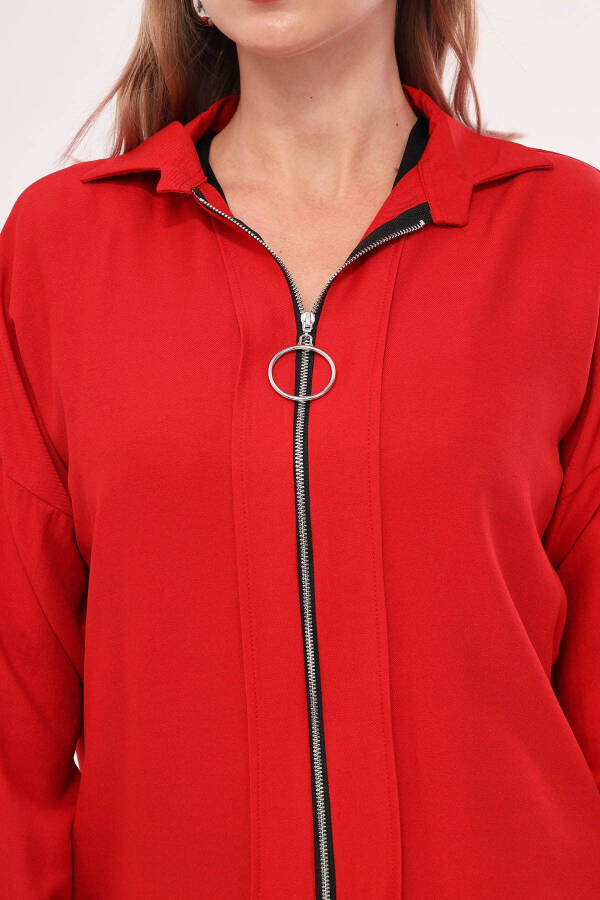 Women's Red Zippered Oversized Shirt ARM-21K024090 - 2