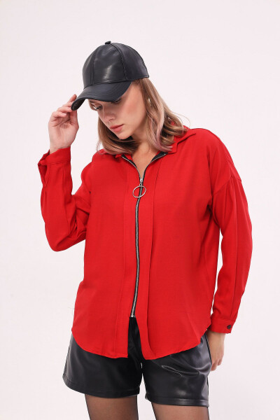 Women's Red Zippered Oversized Shirt ARM-21K024090 - 3