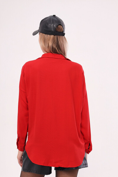 Women's Red Zippered Oversized Shirt ARM-21K024090 - 4