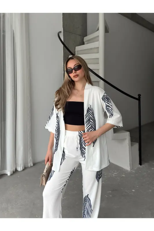 Women's Relaxed Fit Kimono Set-Black - 3