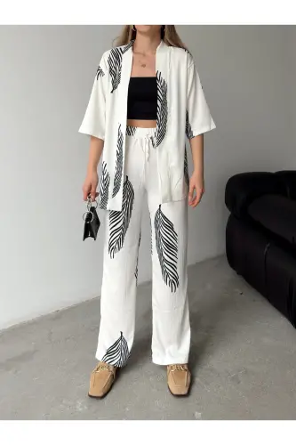 Women's Relaxed Fit Kimono Set-Black - 4