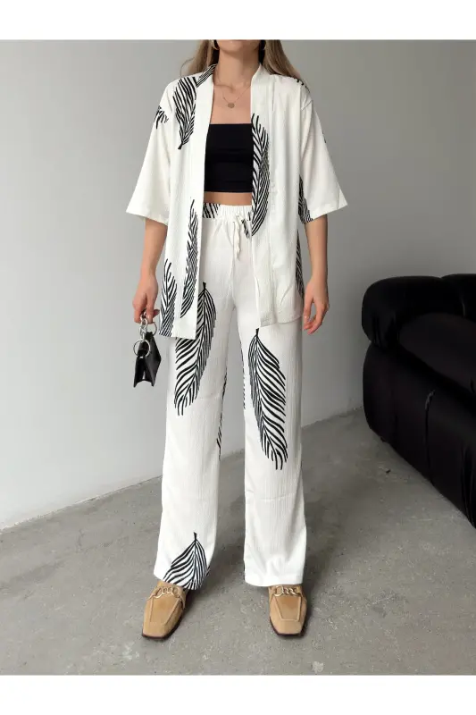 Women's Relaxed Fit Kimono Set-Black - 4