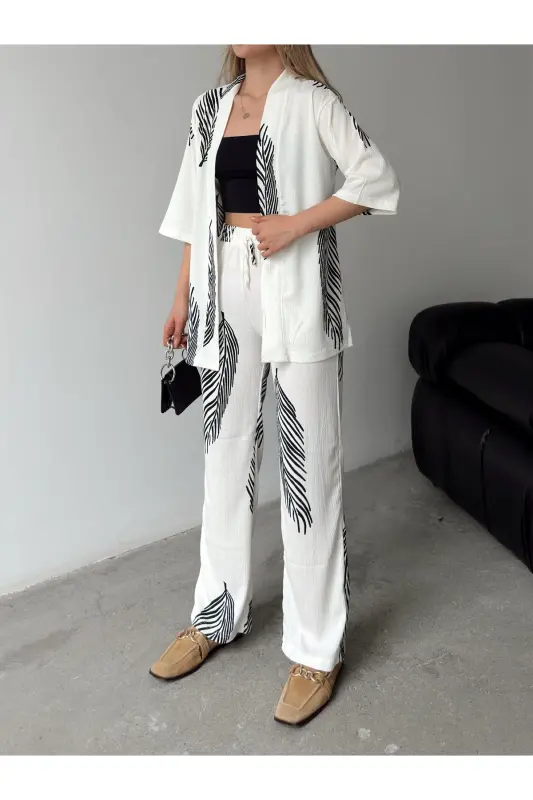 Women's Relaxed Fit Kimono Set-Black - 6