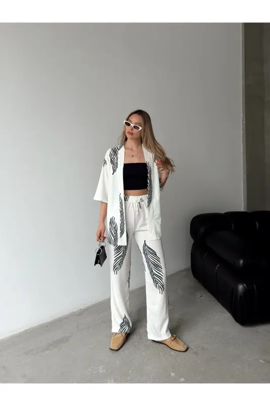 Women's Relaxed Fit Kimono Set-Black - 7