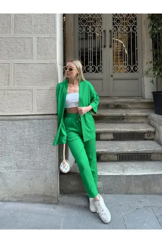 Women's Relaxed Fit Kimono Set-green - 6