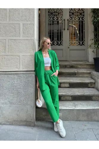Women's Relaxed Fit Kimono Set-green - 8