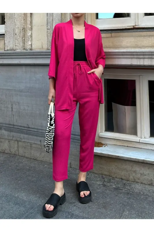 Women's Relaxed Fit Kimono Set-pink - 1