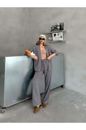 Women's Relaxed Fit Kimono Set-Smoked 