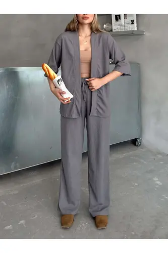 Women's Relaxed Fit Kimono Set-Smoked - 4