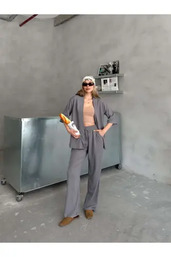 Women's Relaxed Fit Kimono Set-Smoked - 5