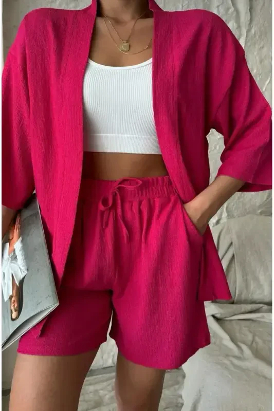 Women's Relaxed Fit Kimono Short Set - 1