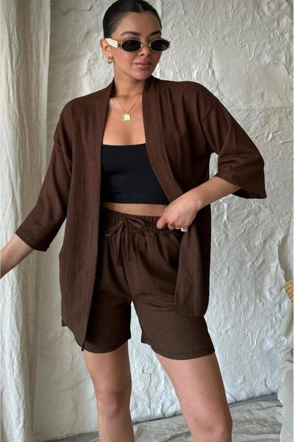 Women's Relaxed Fit Kimono Shorts Top Summer Set - 3