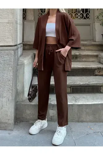 Women's Relaxed Fit Kimono Top and Bottom Set - 5