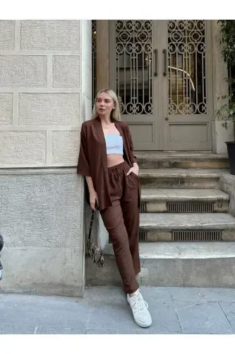 Women's Relaxed Fit Kimono Top and Bottom Set - 8