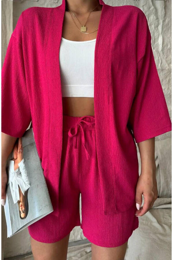 Women's Relaxed Fit Kimono Top and Shorts Summer Set - 3