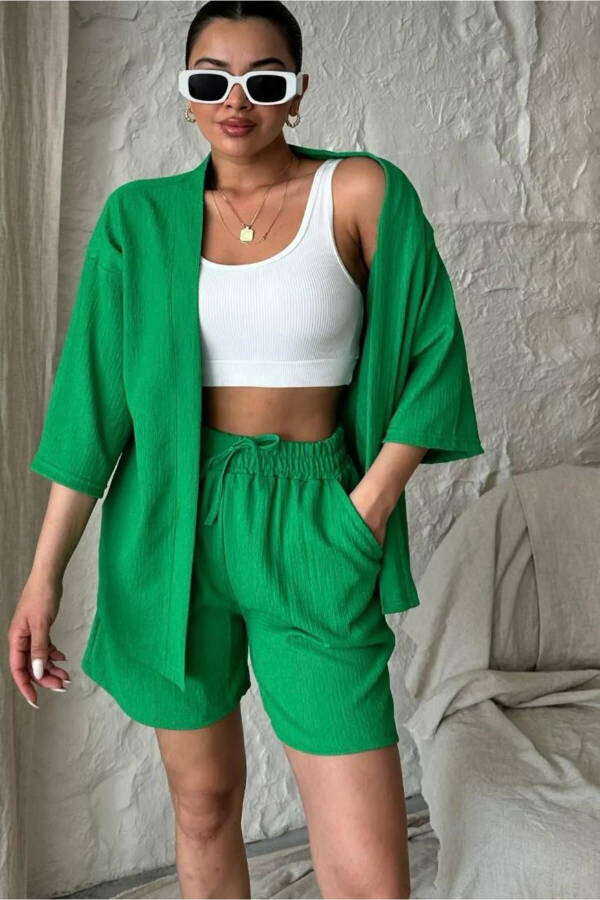 Women's Relaxed Fit Kimono Top & Shorts Summer Set - 1