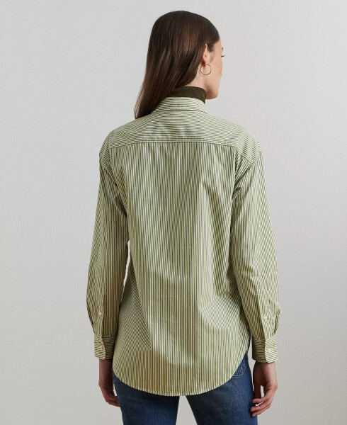 Women's Relaxed-Fit Striped Broadcloth Shirt Olive/White - 2