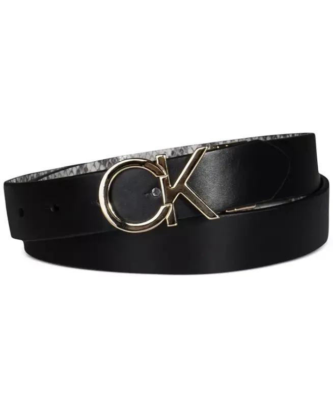 Women's Reversible Monogram Buckle Belt-Black, Grey - 2