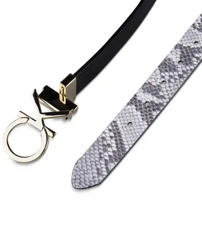 Women's Reversible Monogram Buckle Belt-Black, Grey - 3