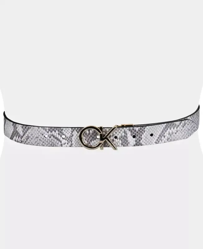 Women's Reversible Monogram Buckle Belt-Black, Grey - 6