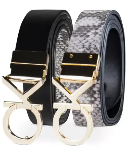 Women's Reversible Monogram Buckle Belt-Black, Grey - 7