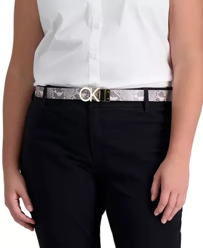 Women's Reversible Monogram Buckle Belt-Black, Grey - 8